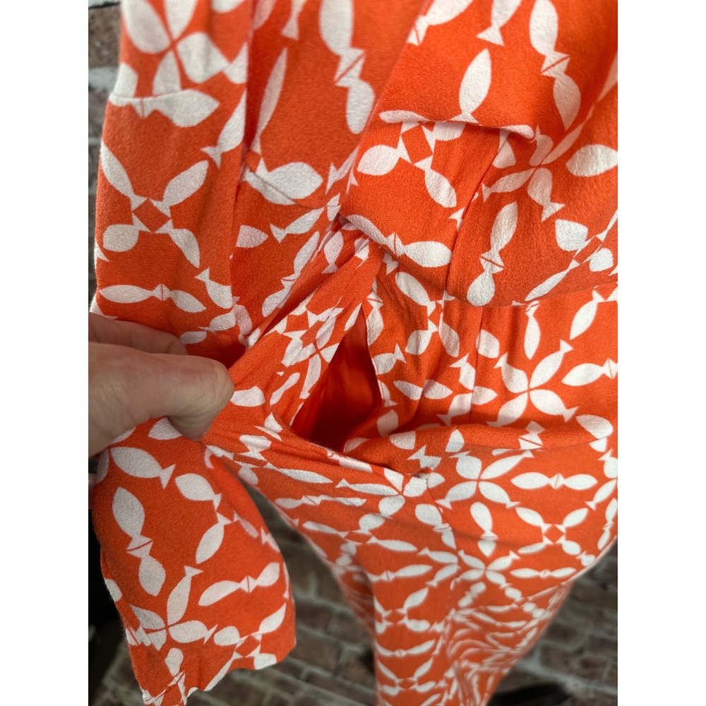 Boden Orange White Geometric Print Long Sleeve Blouson Dress US 4 WH902 - Picture 16 of 16